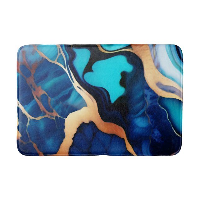 Tapis De Bain Bleu tendance en or faux marbre (Devant)