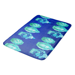Tapis De Bain Bleu Vert Blanc Élégant Monogramme Ginger Jar
