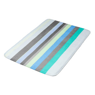 Tapis De Bain Bleu, vert et gris Abstrait rayures
