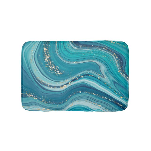 Tapis De Bain Bleu Vert Marbré Or Parties scintillant Mat (Devant)