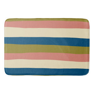 Tapis De Bain Bleu, vert olive, rose et crème