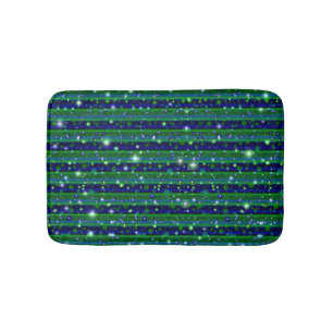 Tapis De Bain Bleu vert rayures avec étoiles et Raindrops