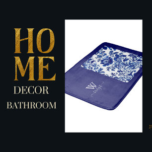 Tapis De Bain Bleu vintage Beau Jardin Fleurs