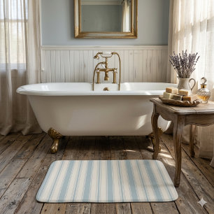 Tapis De Bain Bleu vintage et rayures crème, style campagne fran