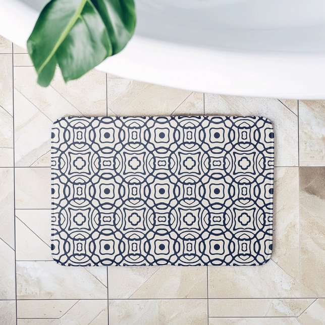 Tapis De Bain Bloc Quatrefoil Marine et Cream Imprimer Motif (Créateur téléchargé)