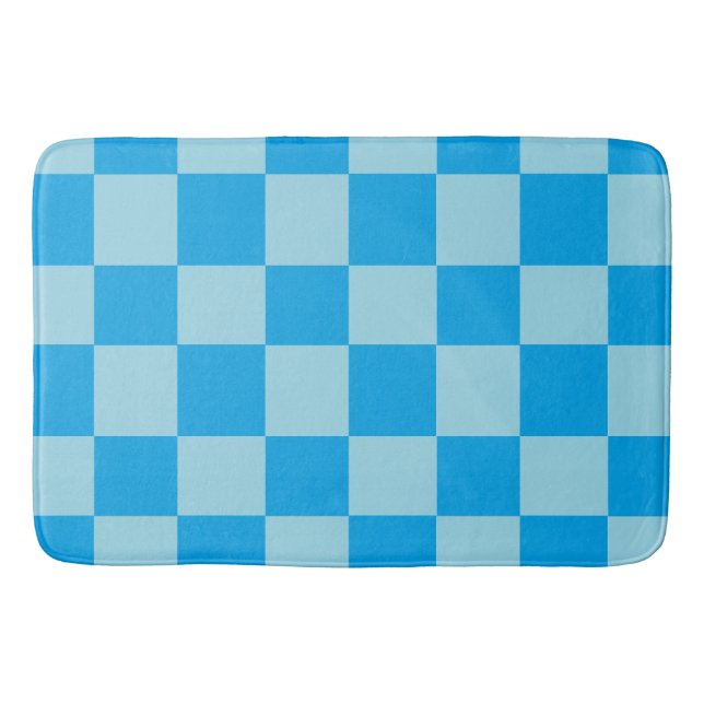 Tapis De Bain Blocs carrés bleus géométriques (Devant)