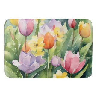 Tapis De Bain Blooming Tulips in watercolors