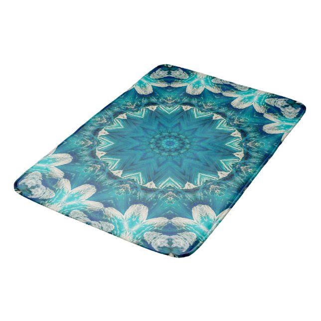 Tapis De Bain Blue Aqua Mandala Rosette Retro Hippie (Angle)
