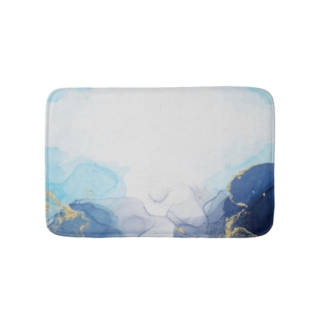 Tapis De Bain Blue Gold Fluid Art dans la technique de l'encre d (Devant)