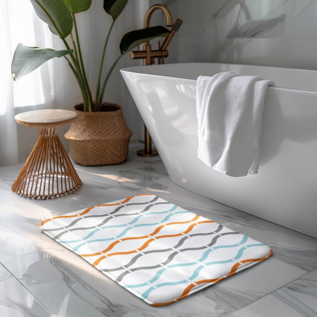 Tapis De Bain Blue, gray and orange funky stripes pattern (Créateur téléchargé)