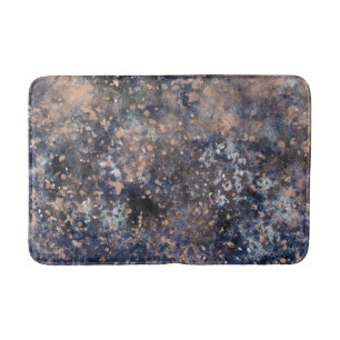 Tapis De Bain Blue & Rose Gold Paint Splatter Abstract Glamour