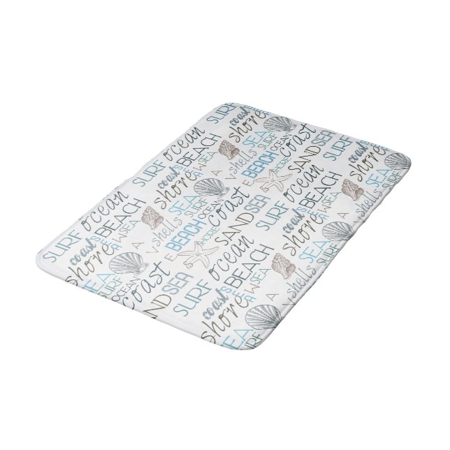 Tapis De Bain Blue Sand Beach Theme Shells Words (Angle)