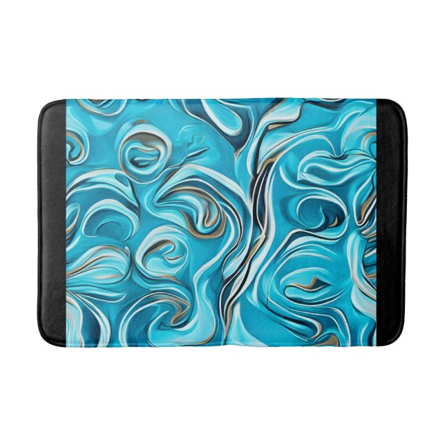 Tapis De Bain Blue Swirls Digital Abstrait Art (Devant)