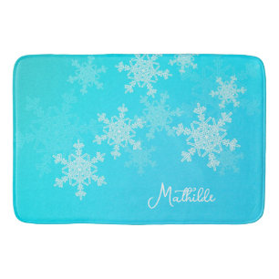 Tapis De Bain Blue White Snowflakes Minimaliste Nom de Noël