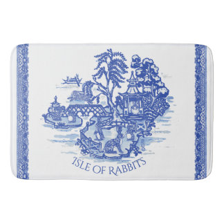 Tapis De Bain Blue Willow Rabbit Island Whimsical Pottery Look