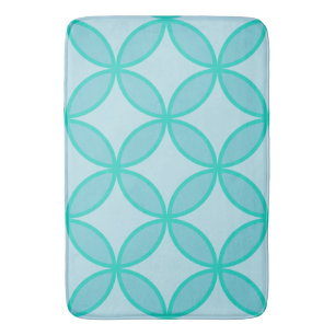 Tapis De Bain Blues et cercle blanc motif pétale de fleurs