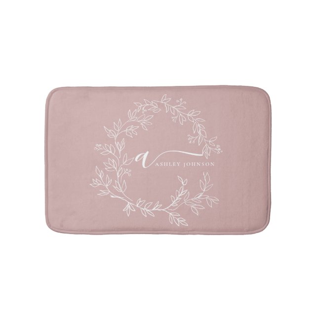 Tapis De Bain Blush Dusty Rose Écriture Moderne Féminin Monogram (Devant)