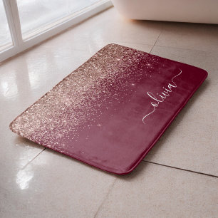 Tapis De Bain Blush Rose Gold Burgundy Monogramme Pailleté Rose
