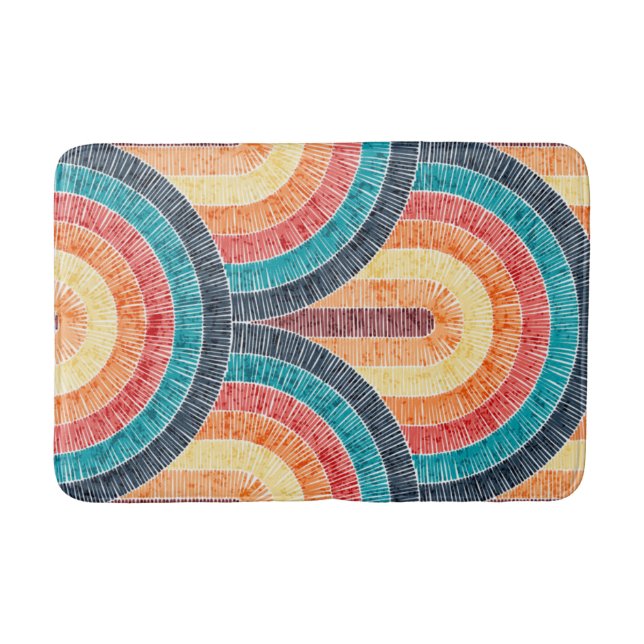Tapis De Bain Boho Aquarelle Rouge Turquoise Orange arc-en-ciel (Devant)