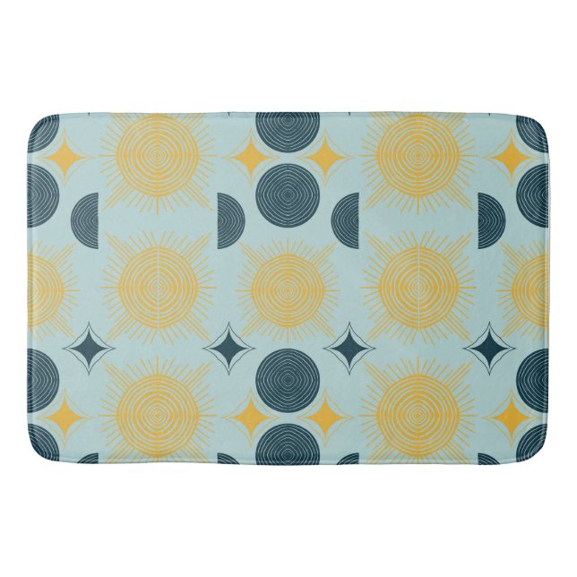 Tapis De Bain Boho Céleste Soleil Lune Bleu Motif Bathmat (Devant)