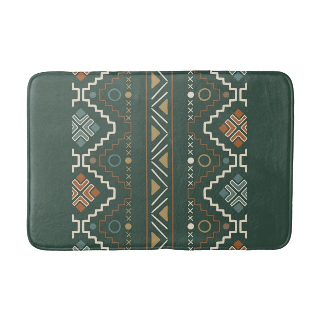 Tapis De Bain Boho Green et Terracotta Brown Motif tribal (Devant)