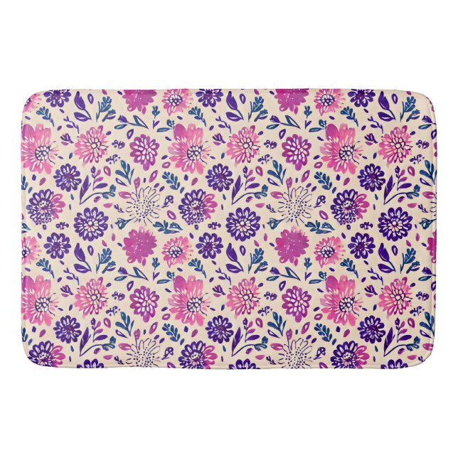 Tapis De Bain Boho Ombre Floral Botanique violet (Devant)