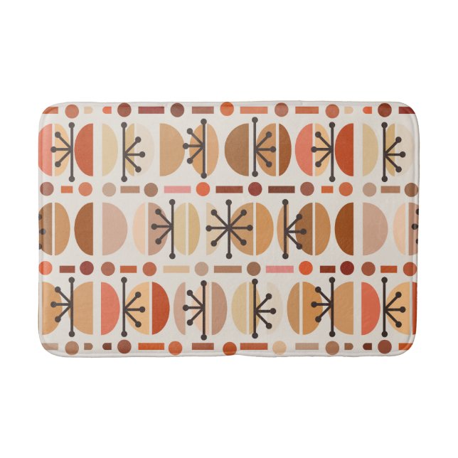 Tapis De Bain Boho Retro Bowls Lignes Tons Terre (Devant)