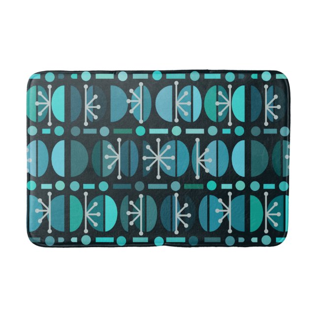 Tapis De Bain Boho Retro Bowls Lignes Turquoises (Devant)