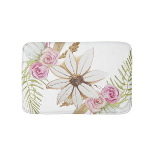Tapis De Bain Boho Rose Vert Blanc Brown Floral Élégant