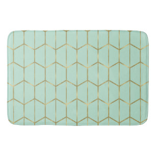 Tapis De Bain Boho Vert Menthe Hexagone Or & Géométrique Glam