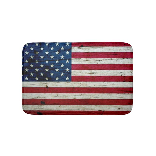 Tapis De Bain Bois affligé par cool de drapeau américain (Devant)
