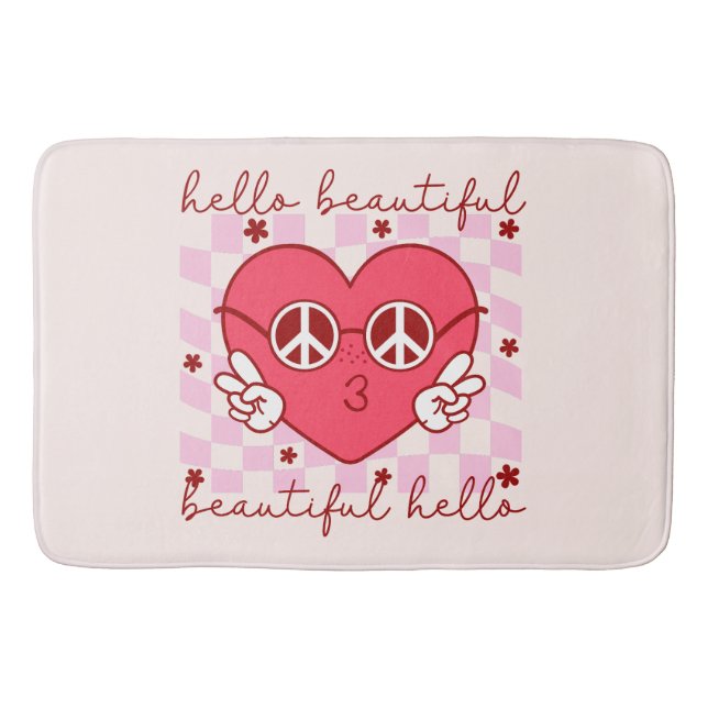Tapis De Bain Bonjour Beau Coeur Rose (Devant)