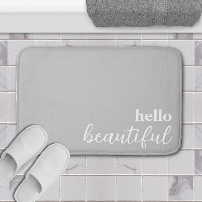Tapis De Bain Bonjour belle typographie blanc & gris (grey hello beautiful bathroom bathmat)
