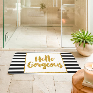 Tapis De Bain Bonjour Magnifique Rayures Noir Et Blanc Doré
