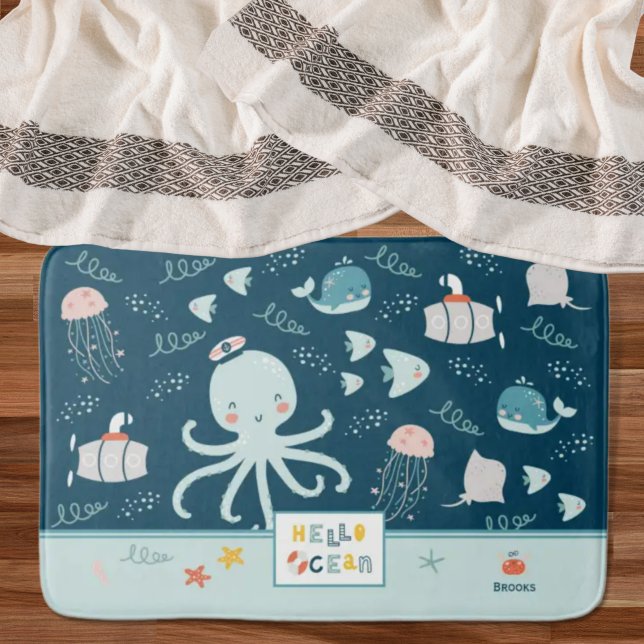 Tapis De Bain Bonjour Ocean Octopus Naute Bleu Enfant Salle de b (Créateur téléchargé)