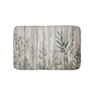 Tapis De Bain Botanical Foliage Farmhouse Barn Wood look