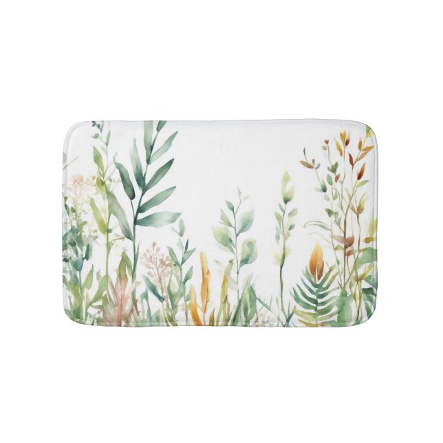 Tapis De Bain Botanique Plante Vert Blanc Design 311 (Devant)