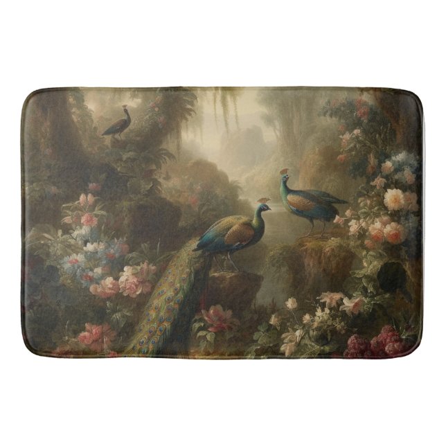 Tapis De Bain Botanique : trois paons dans le jardin anglais (Devant)