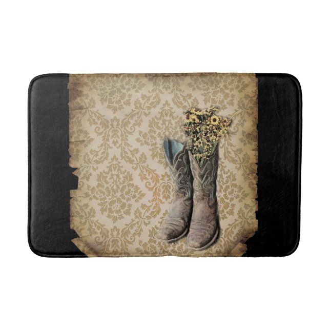 Tapis De Bain botte de cowboy rustique damassé de l'ouest du pay (Devant)