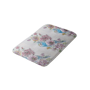 Tapis De Bain Bougie bleue et fleurs florales d'art Roses Bath M