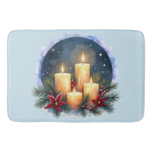 Tapis De Bain Bougie de Noël avec Poinsettias (Devant)