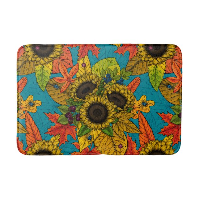 Tapis De Bain Bouquet d'automne en bleu (Devant)
