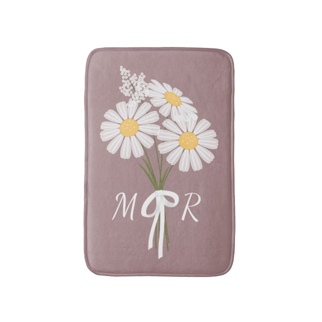 Tapis De Bain Bouquet de fleurs de marguerite blanche Monogramme (Devant (Vertical))