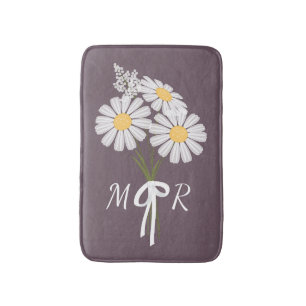Tapis De Bain Bouquet de fleurs marguerites blanches Monogramme 