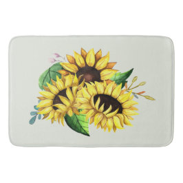 Tapis De Bain Bouquet de tournesol jaune en aquarelle