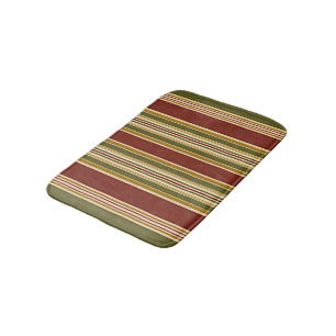 Tapis De Bain Bourgogne vert ivoire ocre jaune rayures Motif