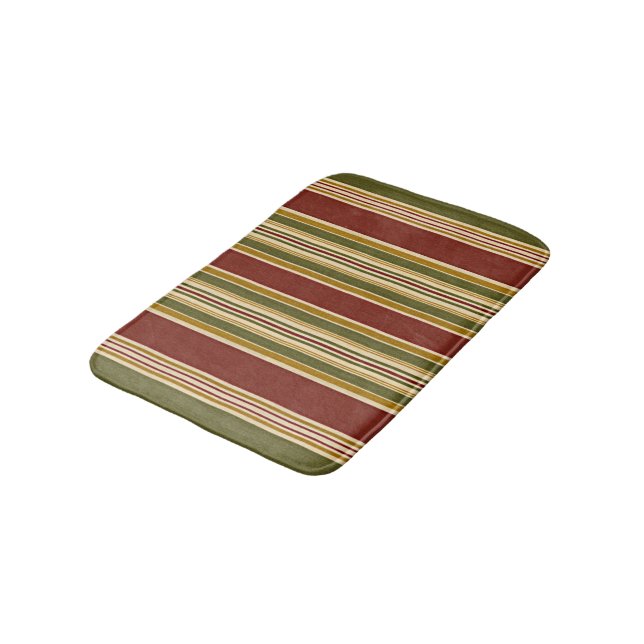 Tapis De Bain Bourgogne vert ivoire ocre jaune rayures Motif (Angle)