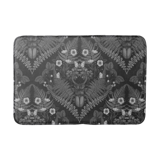 Tapis De Bain Bousier et fougères, en noir et blanc (Devant)