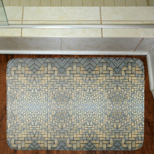 Tapis De Bain Brick en mosaïque gris jaune et bleu pâle