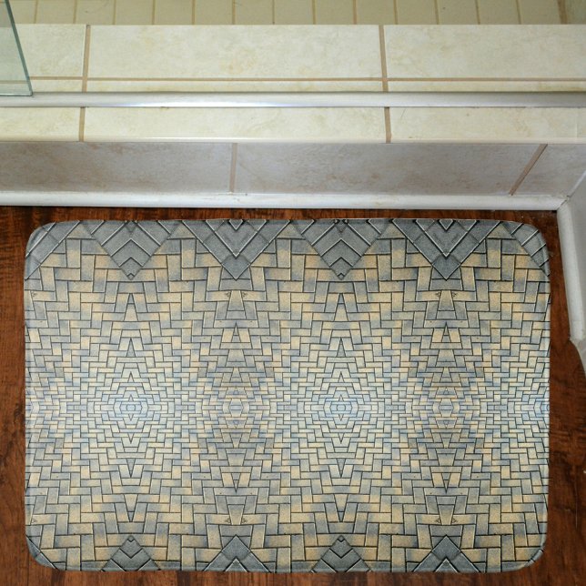 Tapis De Bain Brick en mosaïque gris jaune et bleu pâle (Créateur téléchargé)